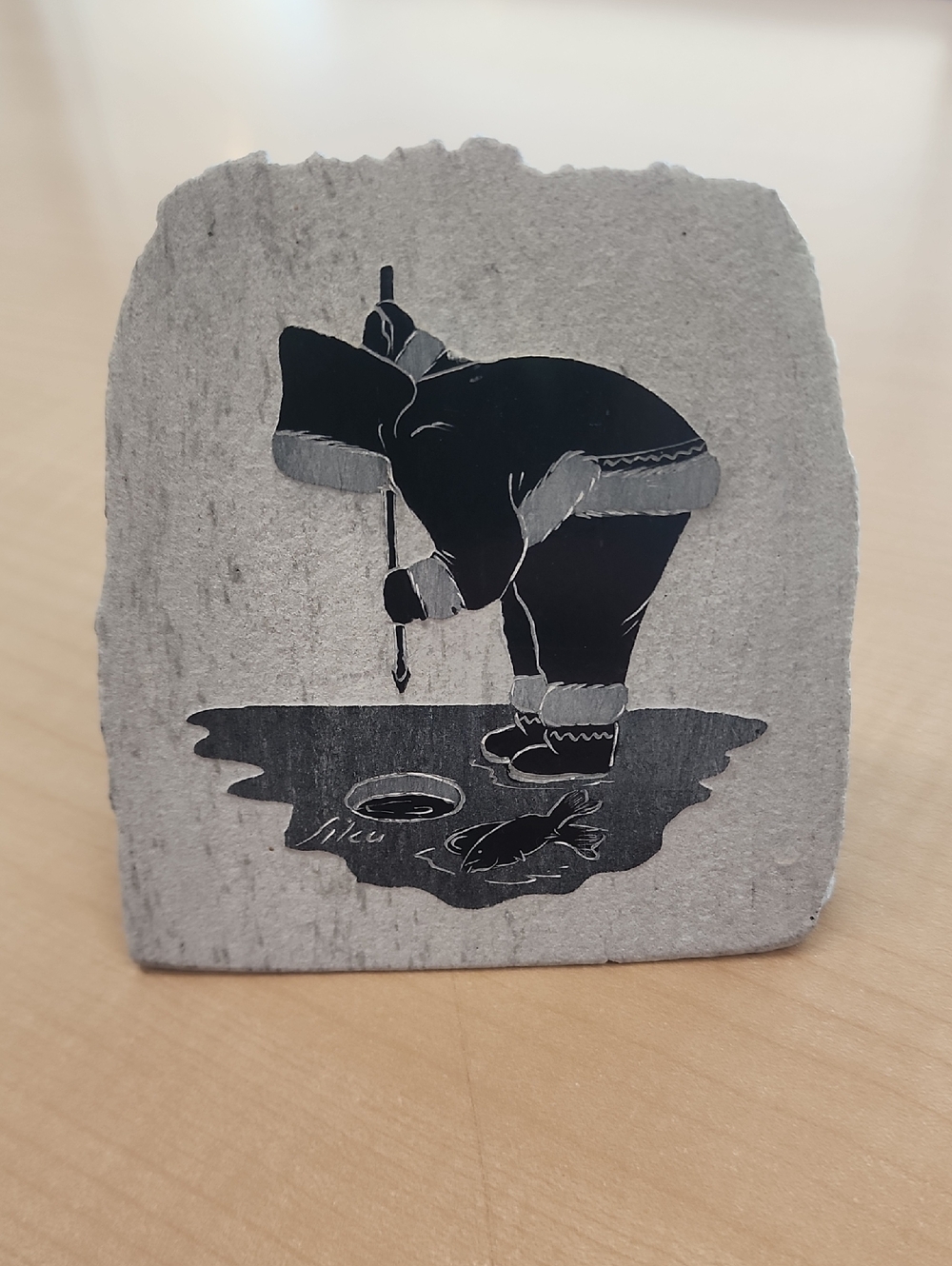 Black and Gray Ice Fishing Soap Stone Art-HEAVY